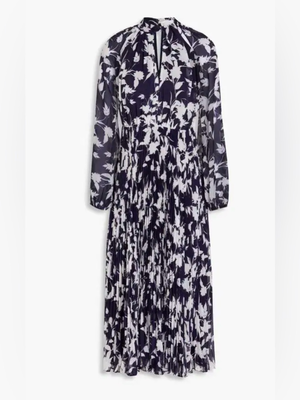 Monique Lhuillier Abbie Floral Pleated Chiffon Midi Dress